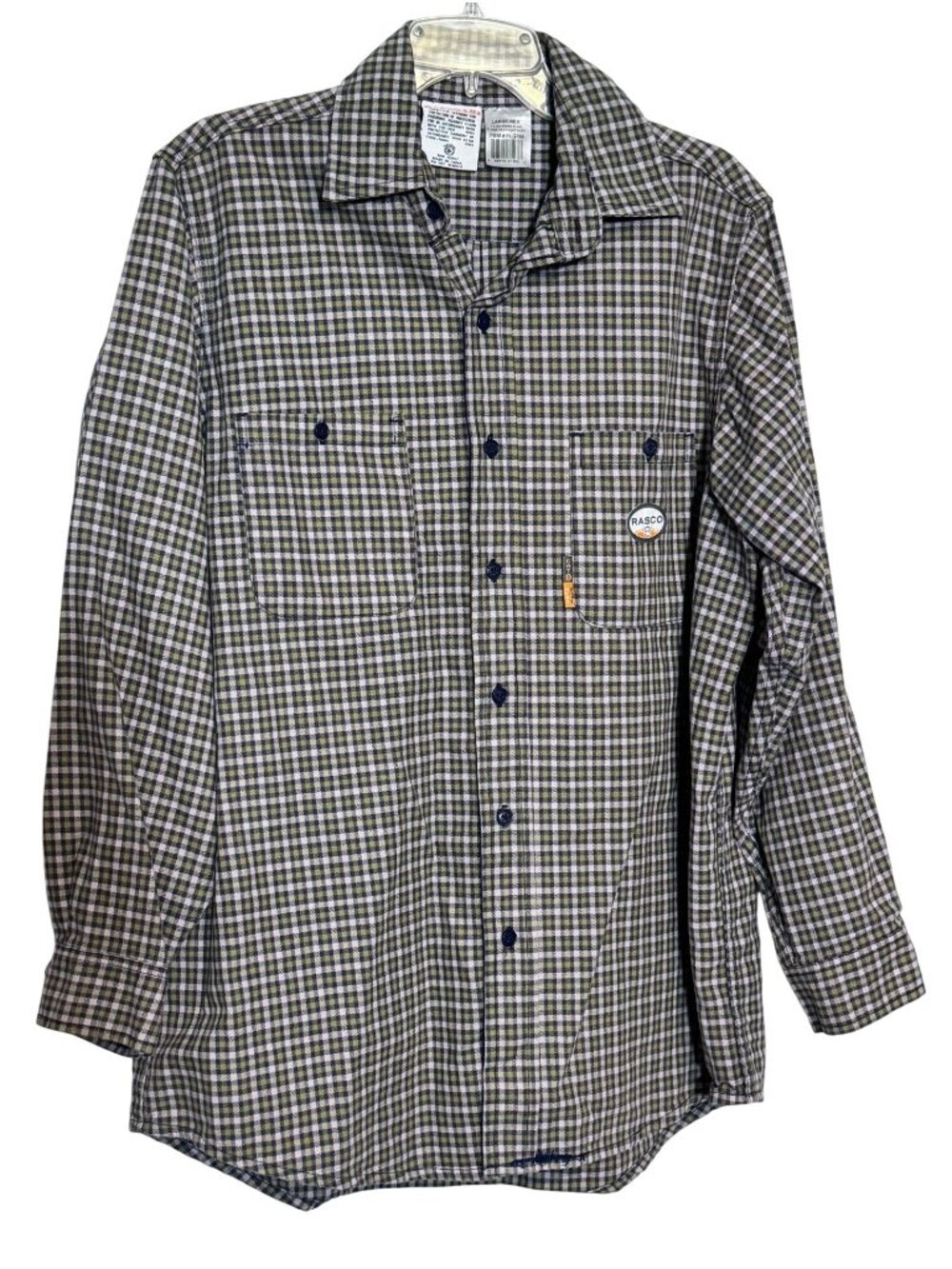 Rasco FR Shirt Mens Large Green Plaid Flame Resistant Work Shirt NFPA 2112 CAT 2
